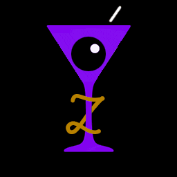 A martini glass, with the letter Z artfully curled round its stem. OH WAIT — IT’S AN EYEBALL.